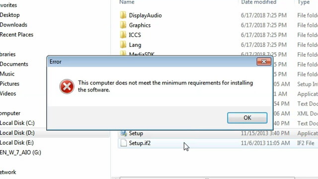khắc phục lỗi this computer does not meet the minimum requirements for installing the software