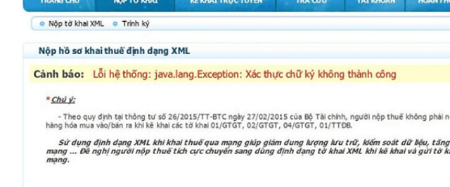 lỗi hệ thống: java.lang.exception: xác thực chữ ký không thành công